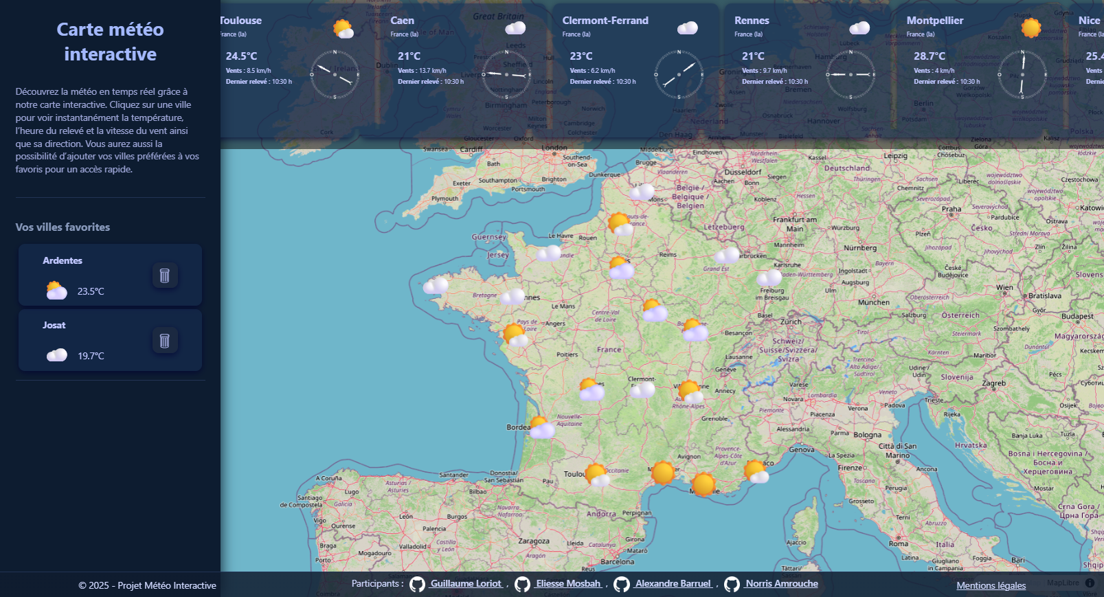 Capture d'écran du projet de carte intéractive